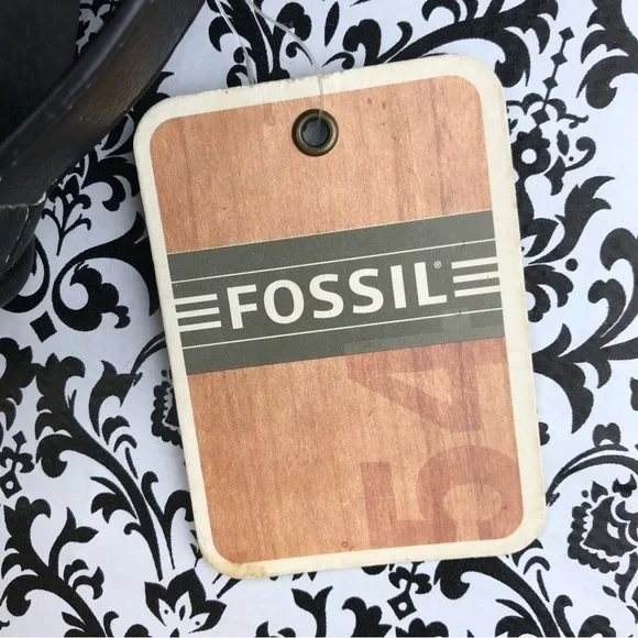 NWT : Fossil : black genuine leather classic ‘midway u zip’ utility bag handbag - Picture 9 of 10